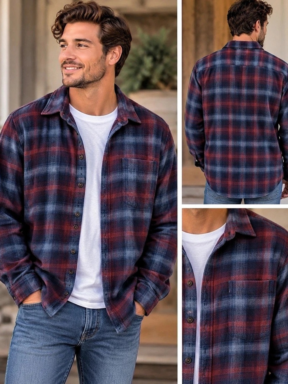 Abercrombie & Fitch Soft A&F Flannel Relaxed Plaid Shirt Blue & Red XL
